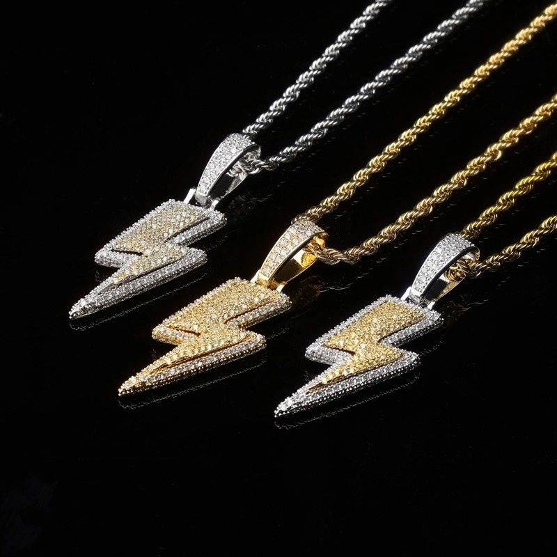 Fashion Zircon Lightning Pendant Necklace Men's Hip Hop Party Jewelry Accessories