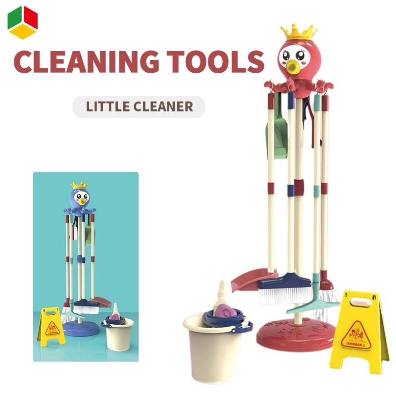 QS New Children Playhouse Kids 9PCS Octopus Cleaning Tool Set Plastic Cleaning Trolley Broom Vacuum Cleaning Toy