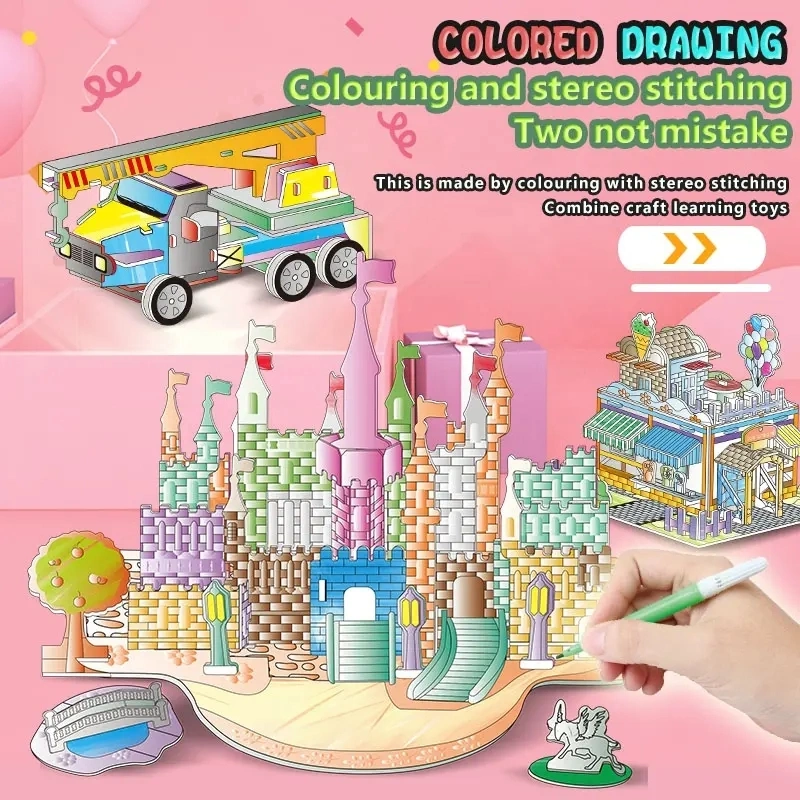 Comercio al por mayor de los niños interesantes juguetes intelectual la protección ambiental de la salud pintadas de color modelo Puzzle 3D PINTURA Dibujo coloreado Paraíso