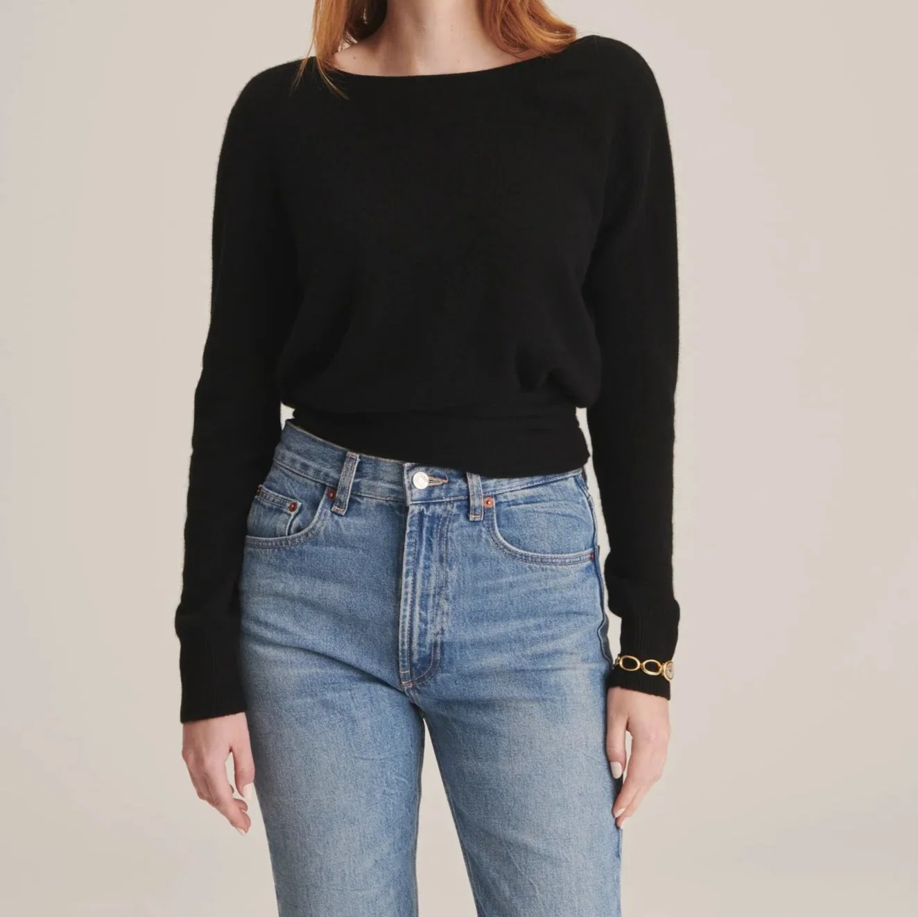 Cashmere Fiber Knitted Crossover Neckline Warp Black Top Sweater Apparel