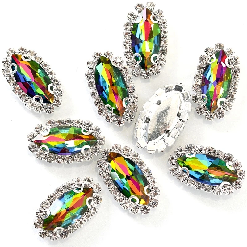 Flatback Rhinestones Leaf Sew on Claw Rhinestone Horse Eye with Lace Sewing on Stone for Garments Accessories