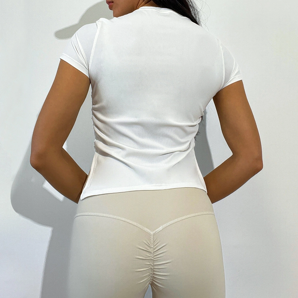 Moda cordón de cordón de cuello redondo ropa de yoga mujeres forma de limming Casual Ropa de manga corta para yoga