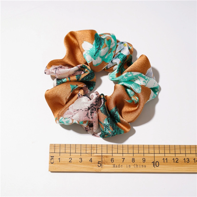 Vintage Satin Cloth Fabric Scrunchies Elastic Hair Bands Headband Ponytail Holder Ties Rope Hair Accessories Gift Floral Print