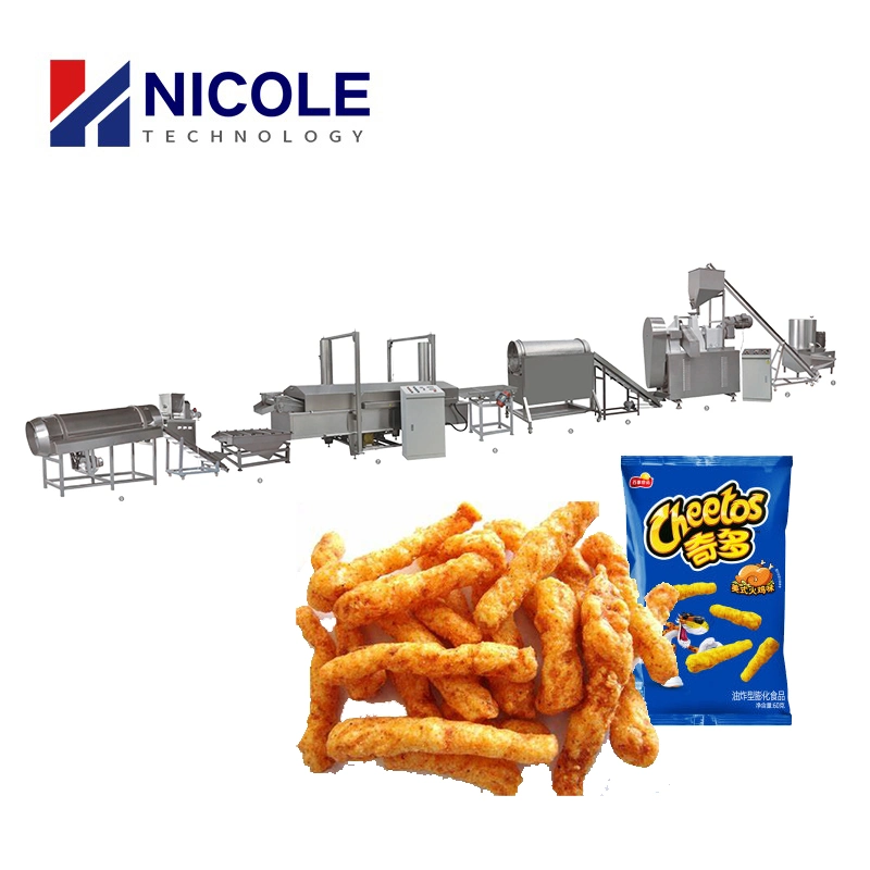 Eco-Friendly Kurkure Cheetos Niknak Making Machine Extrusion Fried Pellet Snacks Processing Line