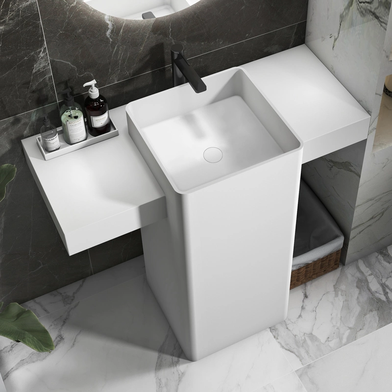 White Modern Solid Surface Stone Bathroom Pedestal Basin Sink