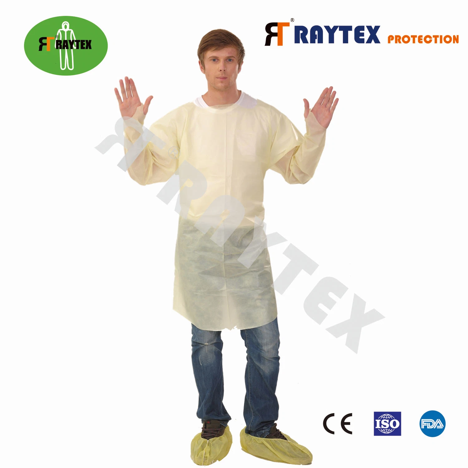 Waterproof Heat Sealed Disposable SMS Nonwoven Isolation Gown with Knitted/Elastic Cuffs