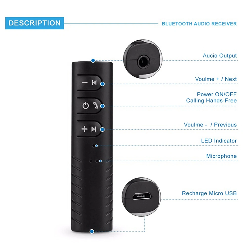 Kit voiture compatible Bluetooth universel 3.5 prises audio auxiliaire Voiture de réception mains libres