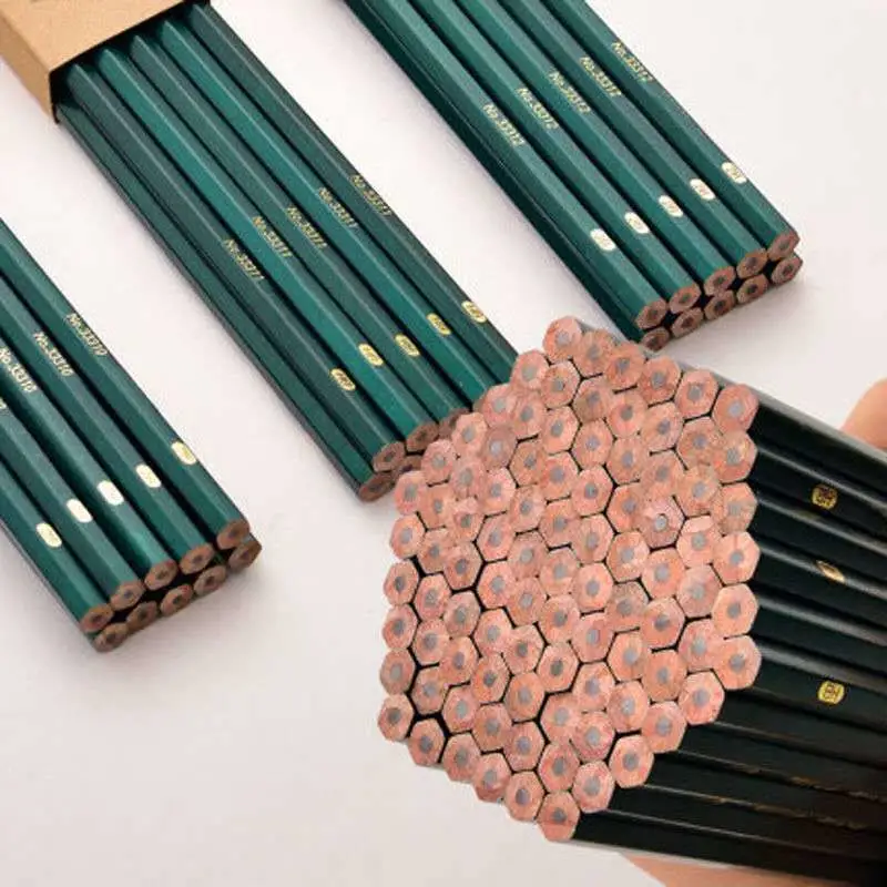 Promotion Custom Logo Printed Black Wooden Hexagonal Green Pencil Hb Pencil