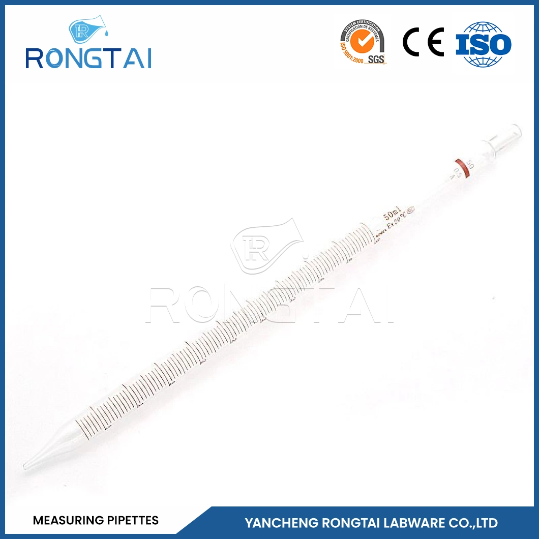 Rongtai Química equipos de laboratorio Fabricadores Laboratorio Pipetón Precio China 50ml Pipeta de medición de vidrio