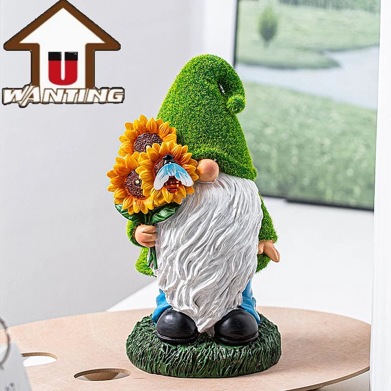 Jardin de fée de résine de gazon artificiel Gnome en appuyant sur l'eau Décoration maison lumière solaire