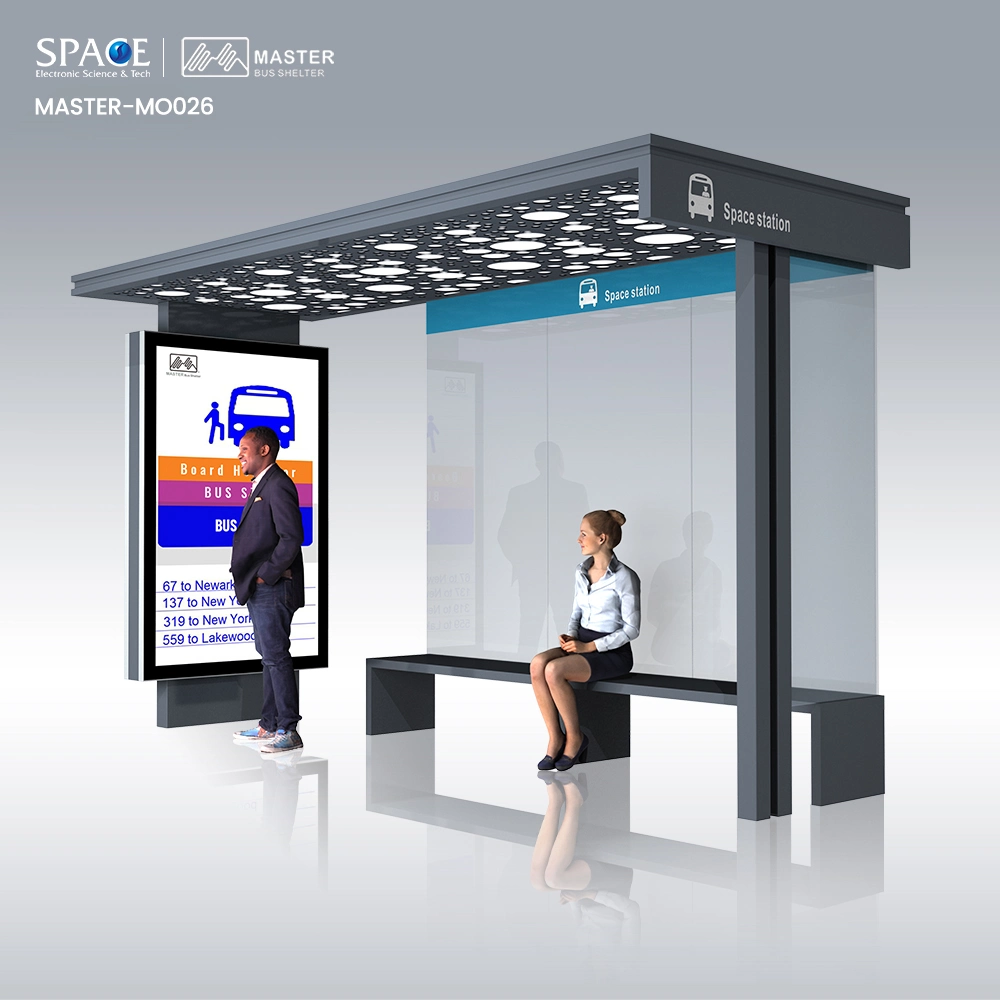 Outdoor-Edelstahl-Struktur Aluminiumlegierung Bus Shelter mit Werbung Leuchtkasten