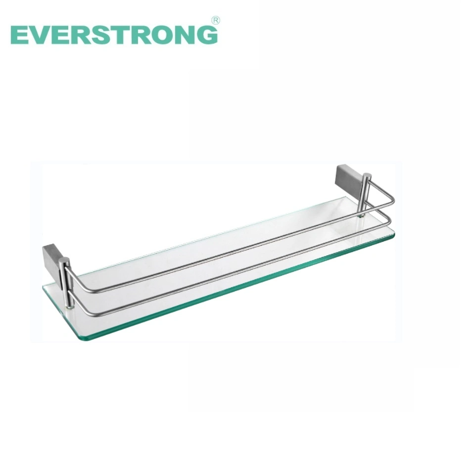Stainless Steel Wall Mounted Rectangle Single Bathroom Storage Cosmetic Tempered Glass Shelf