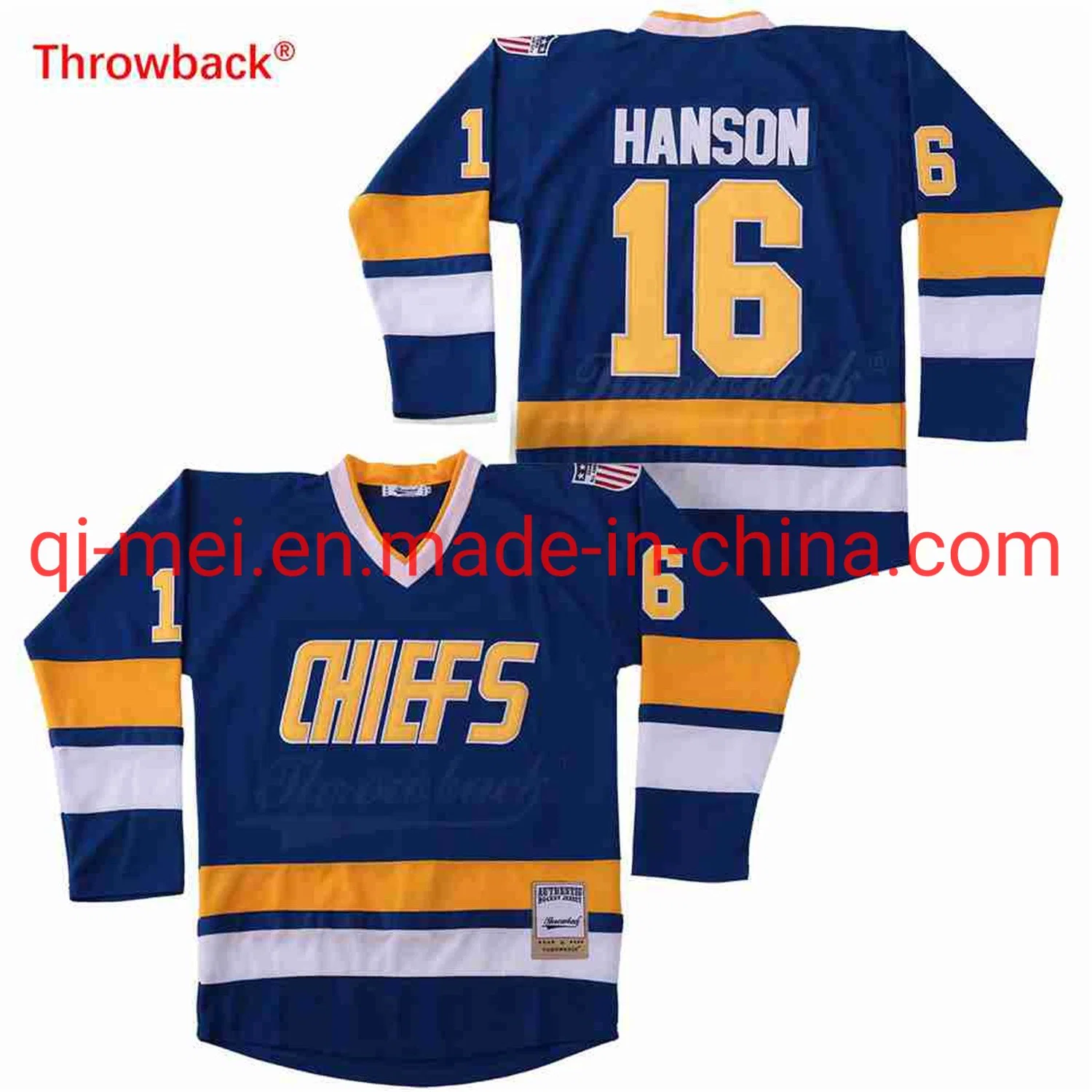 Hanson Brothers Charlestown Chiefs 16 Jack 17 Steve 18 Jeff Slap Shot Movie White Blue Hockey Jerseys