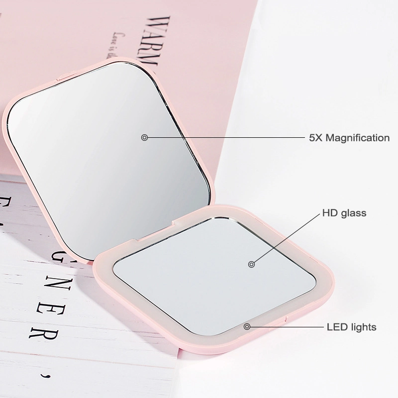 Factory Customized Logo Folding Square Makeup Mirror Compact Pocket Small Mirror