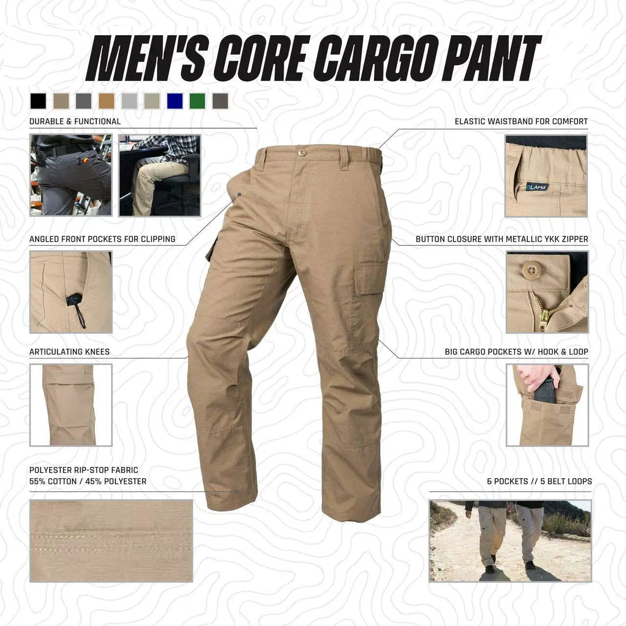 Multi-Pocket Overalls Camo Mens Loose Waterproof Canvas Fabric Woven Customization Casual Pants