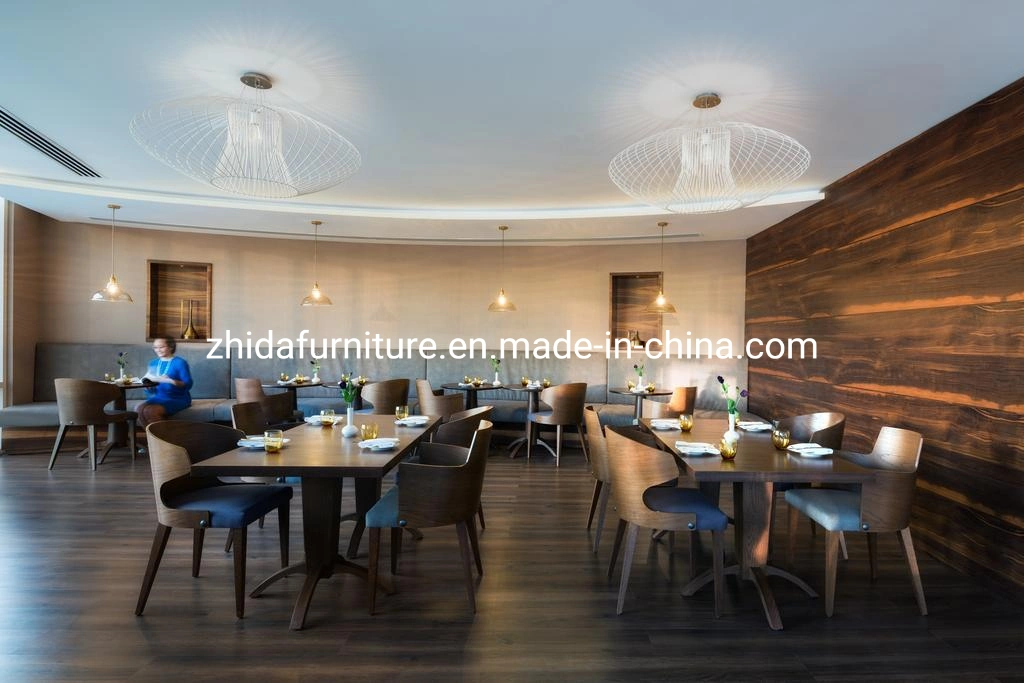 Zhida Wholesale Custom Dining Room Hotel Restaurant Furniture Wooden Dining Table and Restaurant Chair Set