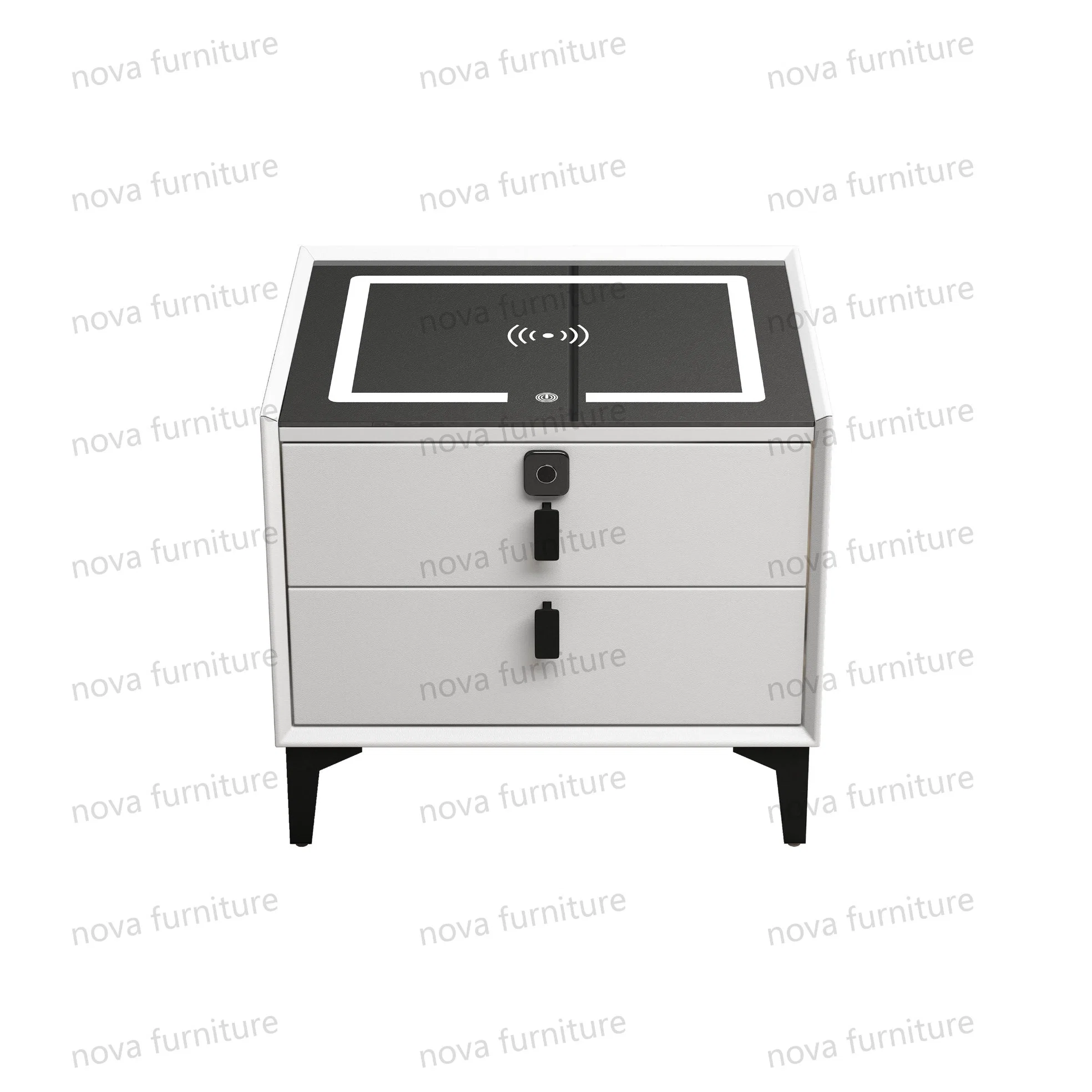 Latest Design Modern Home Bedroom Furniture Wooden Bedside Storage Cabinet LED Smart Nightstands with Wireless Charging