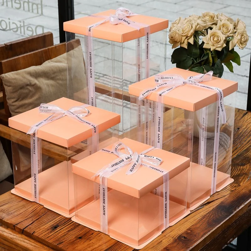 Wholesale Custom Pink Cake Box Packaging Clear Cake Tools Boxes Transparent