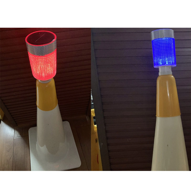 Double-Flash Red Blue Solar Traffic Cone Light