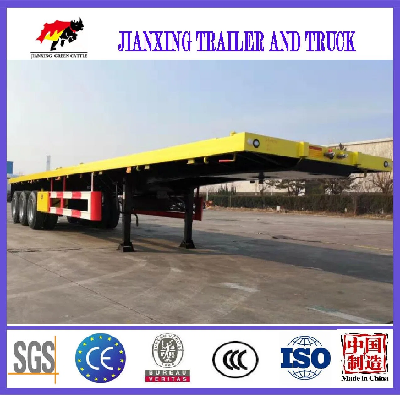 Jianxing Good Product Used Shipping Container 20FT 40FT Flatbed Semi Trailer 3 Axle Flat Bed Truck Trailer with Container Lock for Sale