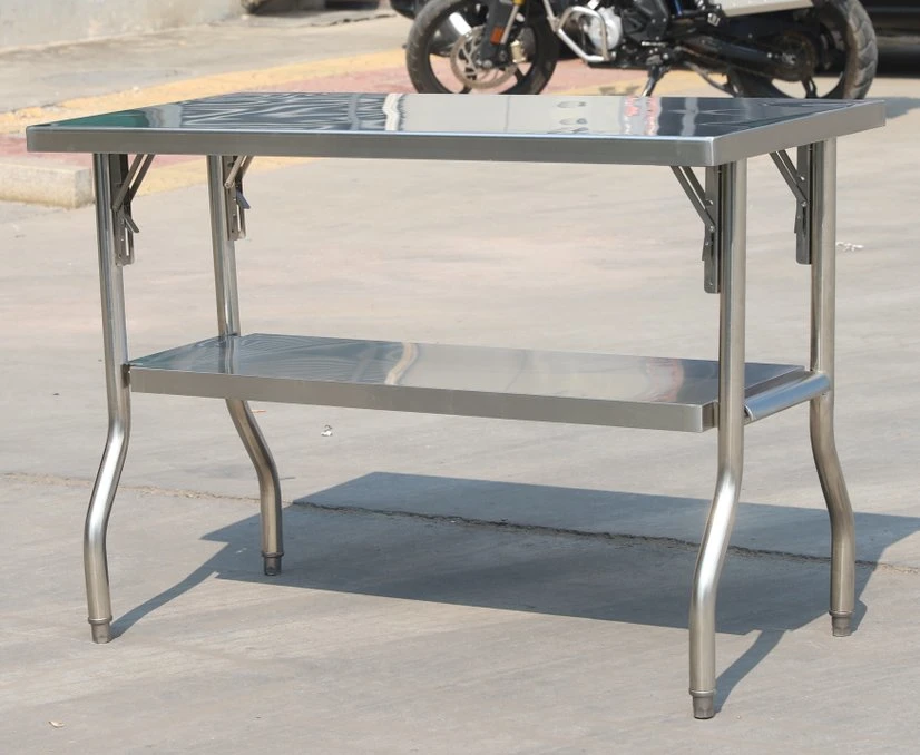 Promotional Stainless Steel Double Layer Folding Work Table for Commercial Kitchen Equipment