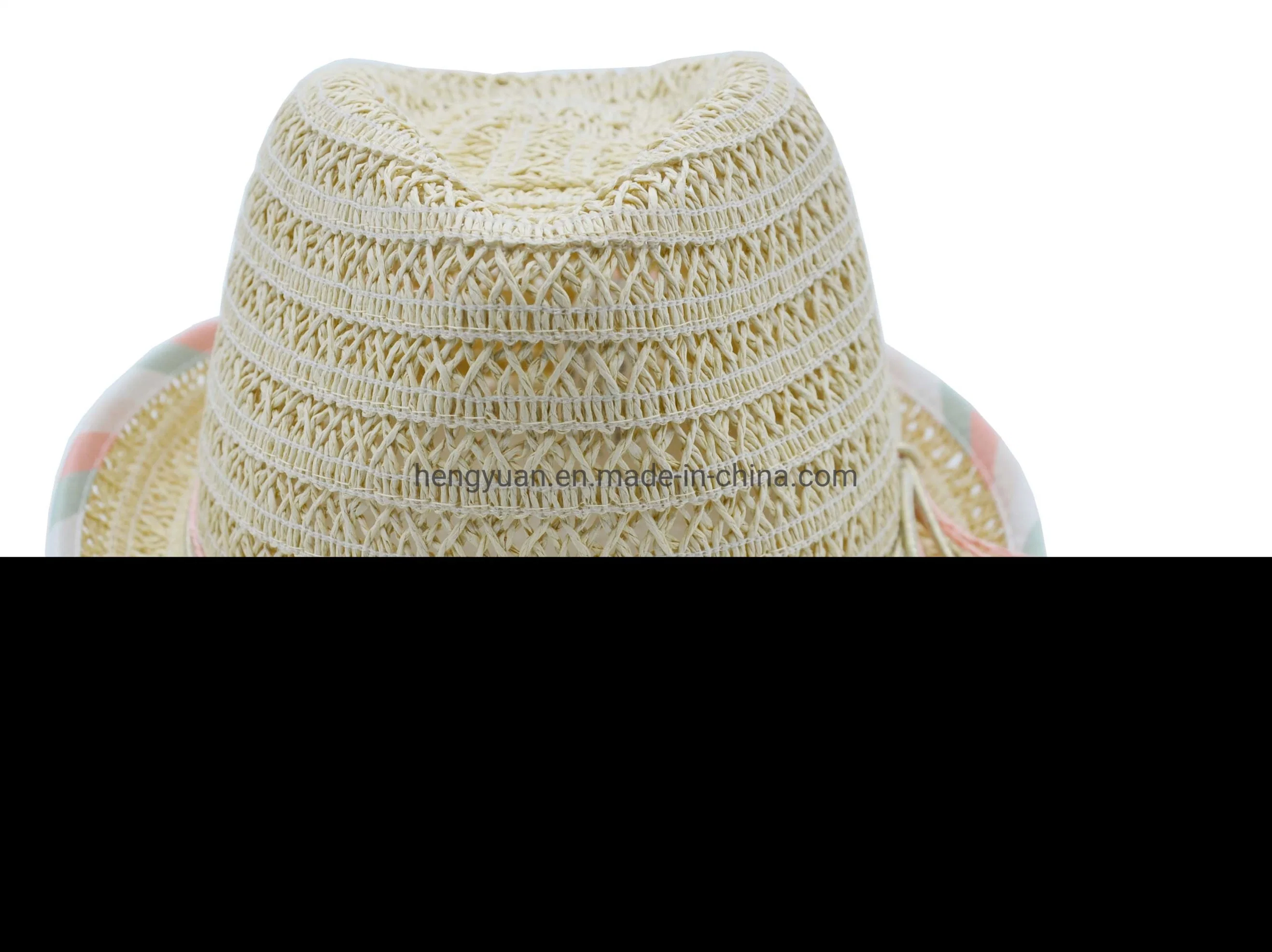 Commerce de gros Beige enfants chapeaux de paille avec Bowknot Fashion BSCI de bande, Oeko tex