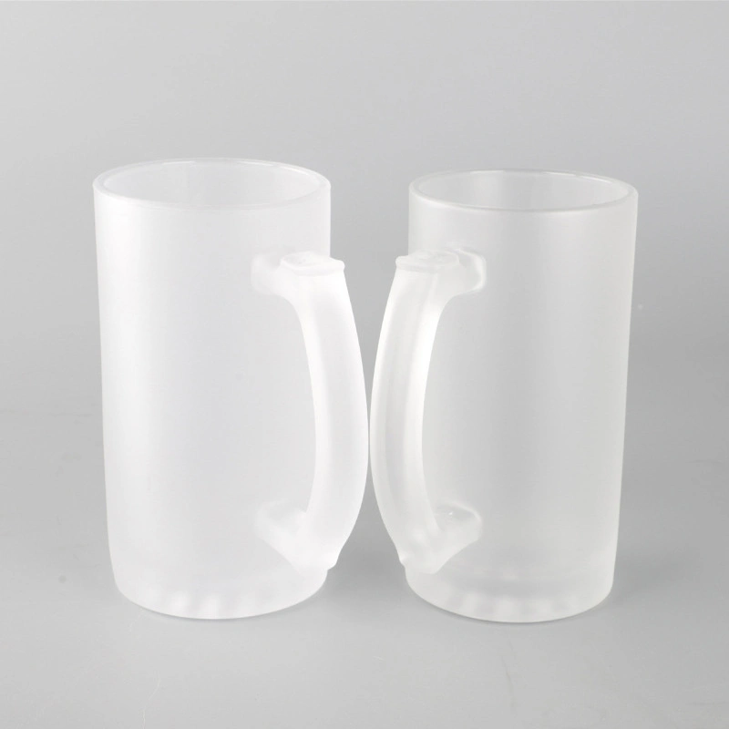 Customizable Cups 16oz Frosted Clear Glass Sublimation Beer Mug with Handle