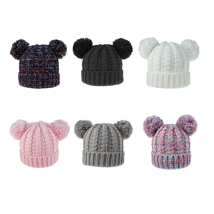 Child Beanie Fashion New Elasticity Boy Girl Casual Simple Double Pompom Hat