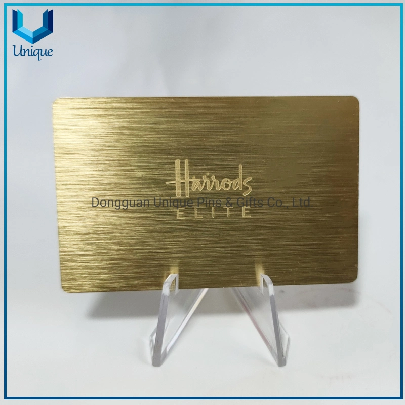Cartão metálico gravado com logótipo de design personalizado OEM, cartão de visita personalizado em estilo de luxo