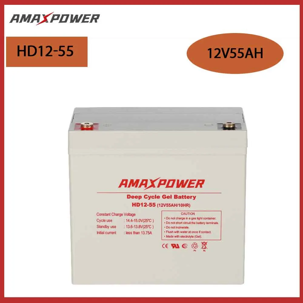 Amaxpower VRLA Gel Lead Acid 12V55ah Solar Power Storage Battery for UPS/Electric Powered Vehicles/Pumps/Golf Cars and Buggies 12V 55ah