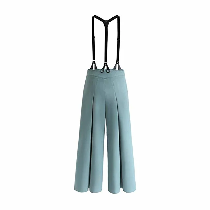 Personalizar las mujeres con pliegues casual con cintura alta amplia de pierna Palazzo Pants tirantes pantalones