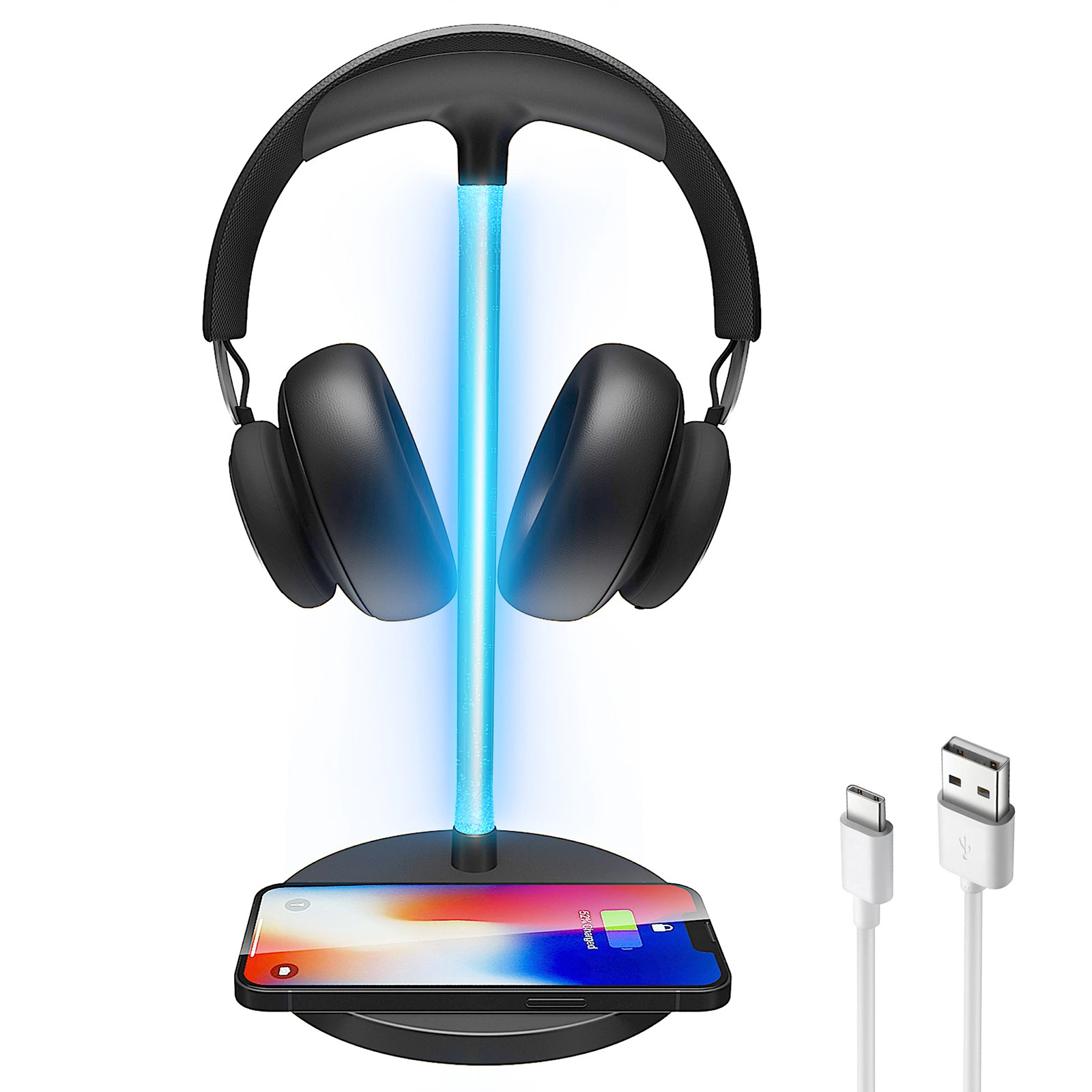 3 em 1 15W RGB Jogos Suporte para fone de ouvido sem fio rápida relâmpagos carregador para telemóvel
