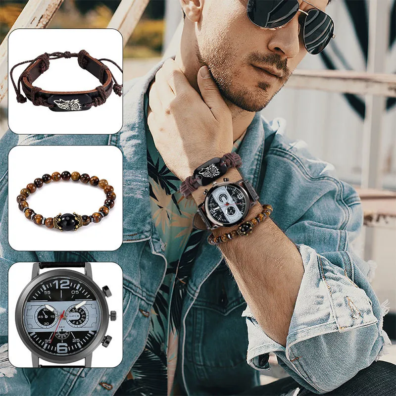 Geschenk Luxus Customized Uhr für Männer Armband Set Quarz Handgelenk Uhren Leder Schwarz Business Boy Geschenk Reloj Hombre