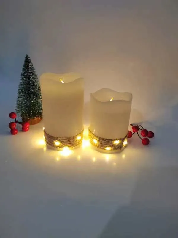 Hanf Seil Home Dekoration Flammenlose LED Kerze für Weihnachten Geschenk
