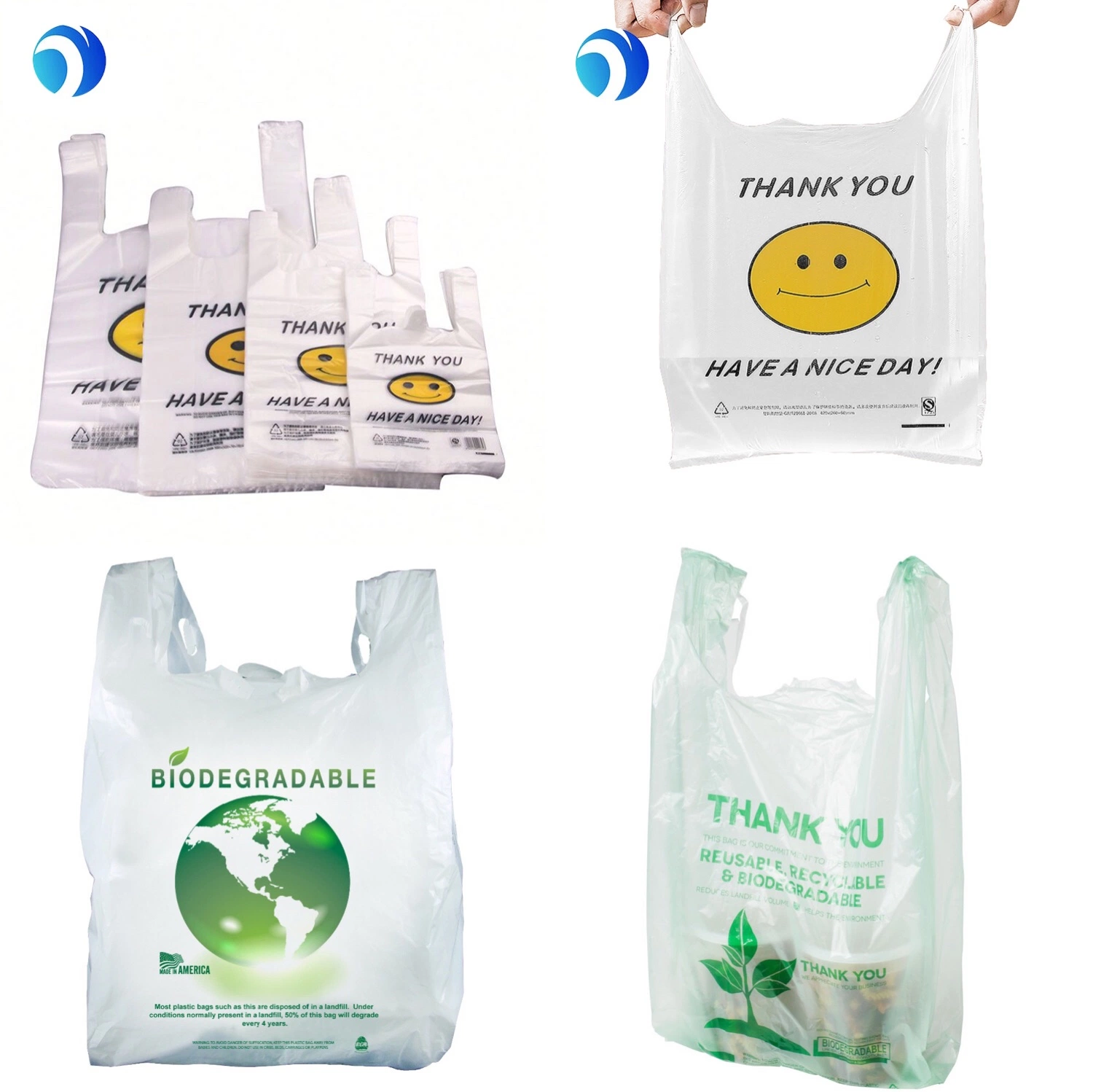 Ziplock poubelle compost T-shirt biodégradable HDPE PLA haute résistance LDPE plastique chien Poop Diaper Fabricant Drawstring Garbage Bag Factory Fabricant