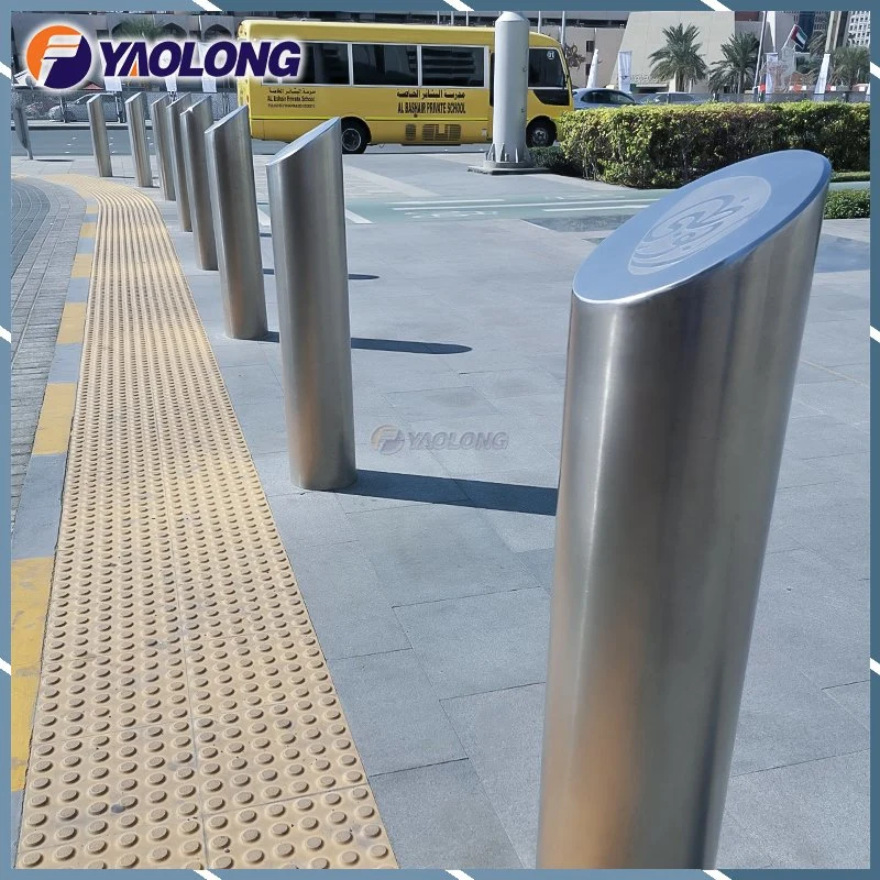 Angled Top Stainless Steel Street Fixed Bollard with Logo for Abu Dhabi