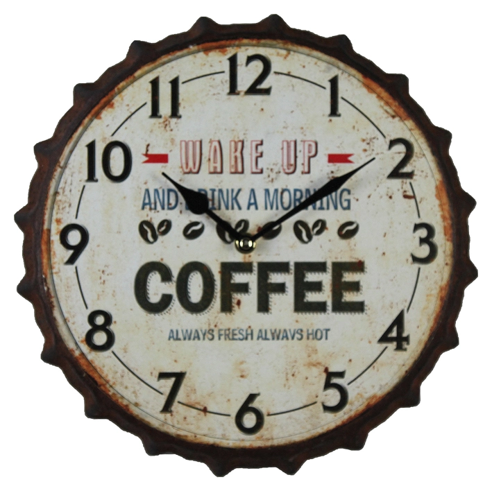 Delicious coffee Wall Decor Fashion Beer Bottle Cap Iron Advertise Promotional Wall Clock Antique Style Cheap Metal Wall Clocks Quartz