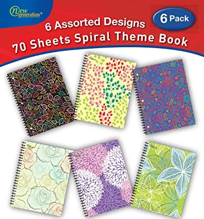 New Generation &ndash; Floral &ndash; Spiral Notebooks, Wide Ruled 1 Subject 70 Sheets, 8 X 10.5 Inch Wire Bound Spiral Notebooks Set, with 3 Hole Punch