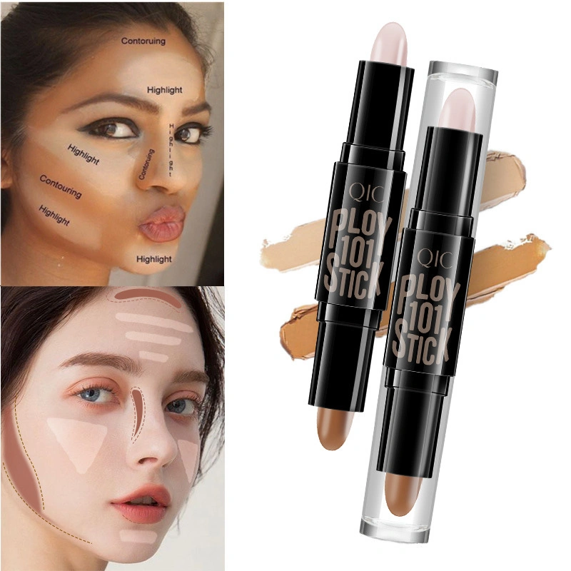 Qic corrector doble cabeza de la reparación Stick maquillaje tridimensional cosméticos Lápiz de sombra de ajuste de la cara brillante resaltar