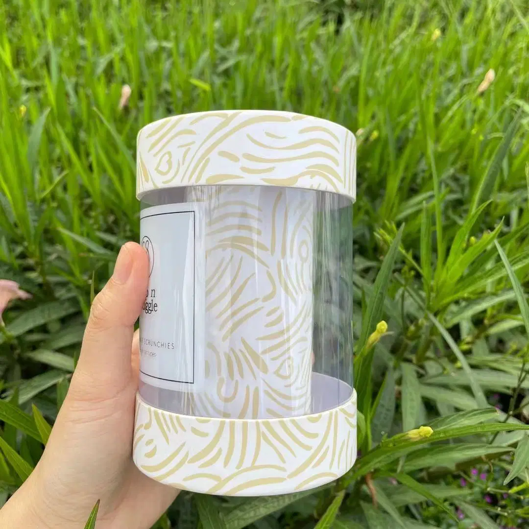 Firstsail Women Hair Accessories Packaging Silk Srunchies Round Cardboard Paper Tube Box with Plastic Clear PVC Window