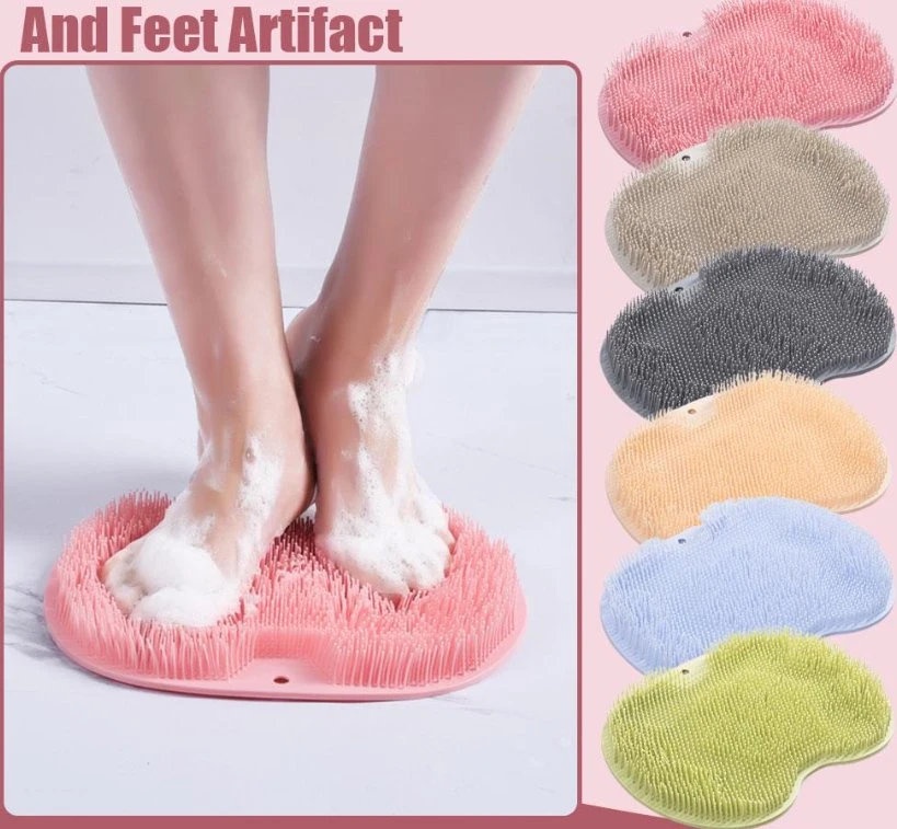 Exfoliating Shower Massage Scraper Bathroom Non-Slip Bath Mat Back Massage Brush Silicone Foot Wash Body Cleaning Bathing Tool