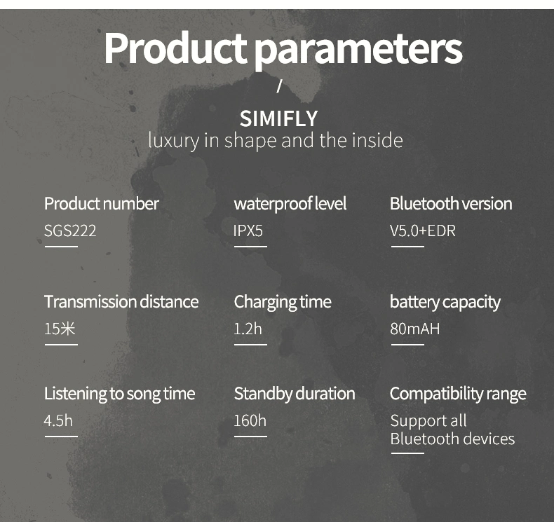 SGS 222- la calidad de sonido Hi-Fi de auricular inalámbrico Bluetooth Deportes Música estereofónico