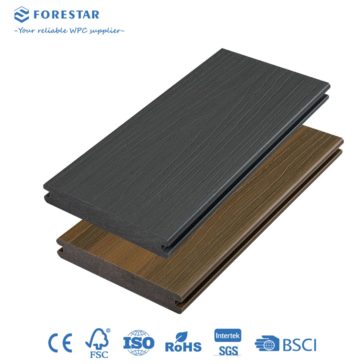 Madera resistente al agua plástico compuesto WPC Decking Jardín exterior 3D Embossed Amplios pisos más amplios