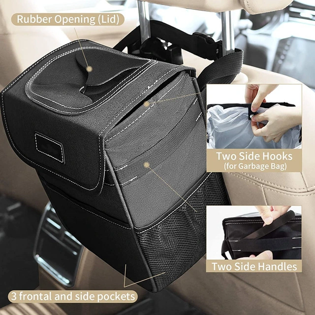 Waterproof Multipurpose Car Trash Can with Lid and Storage Pockets