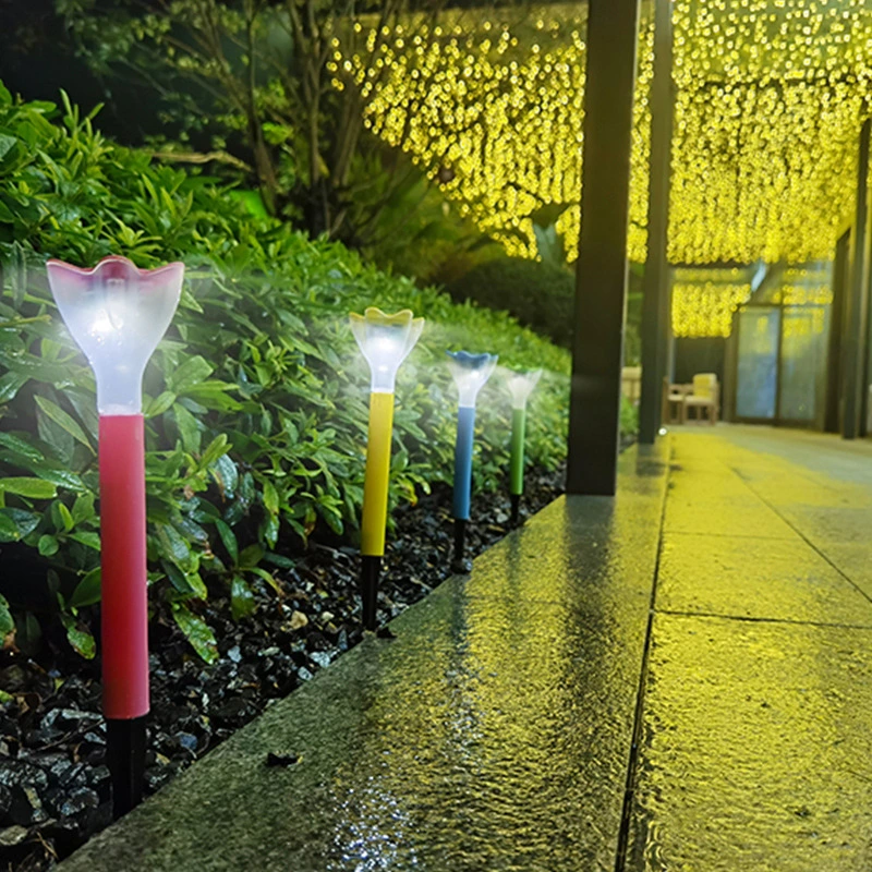 Plastic Flower Shape Solar Lawn Lamp Outdoor Spike Solar Power Garden Outdoor Lights