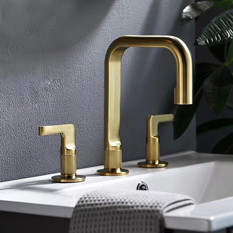 Modern Brushed Gold Bathtub Faucets 3 Hole Brass Bathroom Mixer Faucets