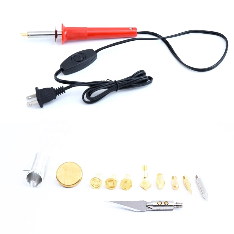 120V 30W Us Plug 9 Tips Orange Handle Woodburning Pen Soldering Iron Hobby Kit Tool with Switch on/off