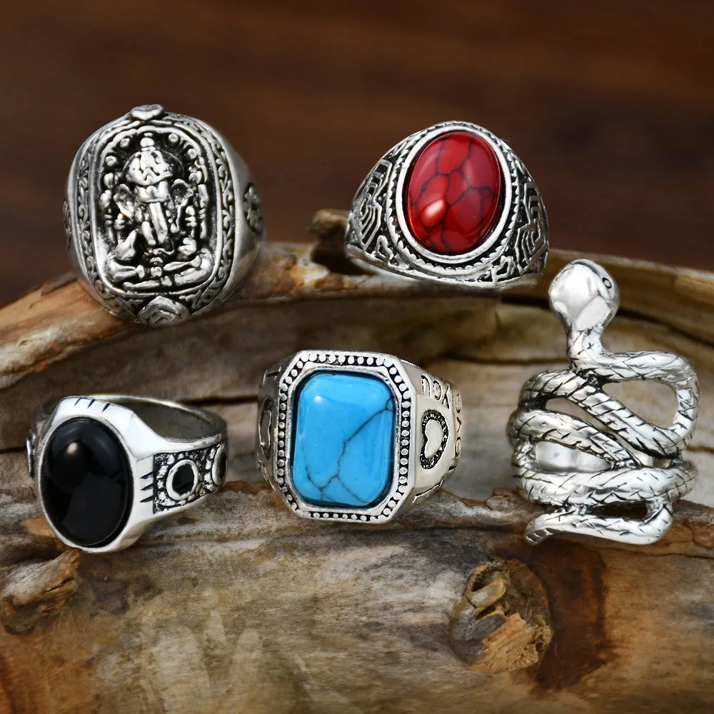 Vintage Silver Ring Set Antique Gemstone Owl Snake Butterfly Turquoise Rings