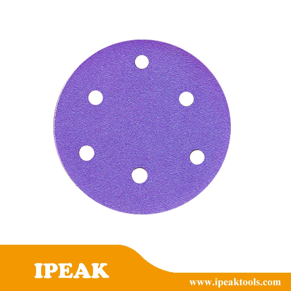 China fábrica 180 * 95mm poliéster apoio animal de estimação Roxo cerâmica revestido abrasivo Disco de lixa para disco de lixa para pintura de polimento e esmerilagem de viaturas Com 8 Hokes