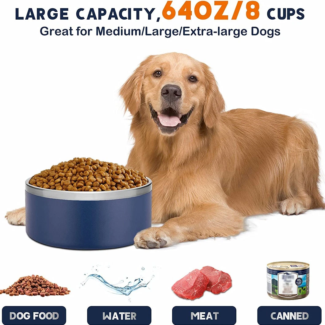 304 Stainless Steel Non-Slip Non-Skid Bottom Double Wall 40oz Cat Dog Bowl for Food Water